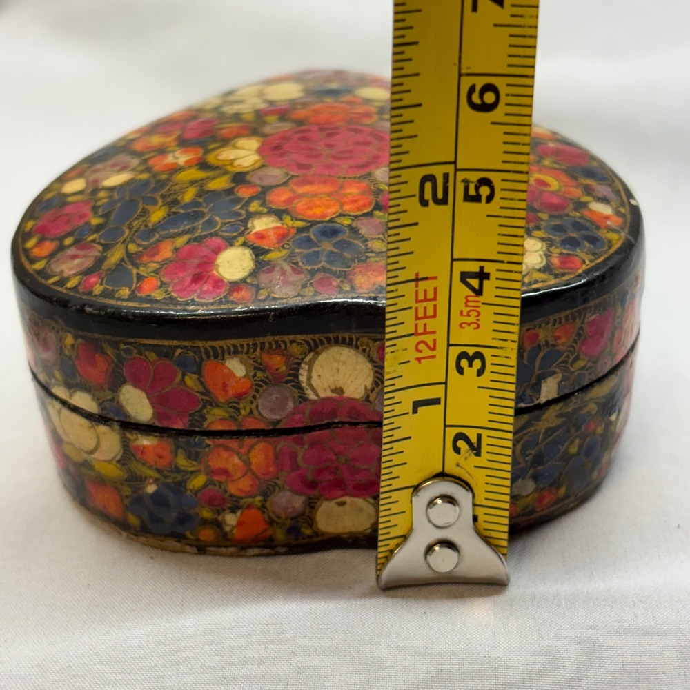 Kashmir Trinket Box Unisex Small Multicolor Good Hand Painted Heart Floral - Picture 6 of 9